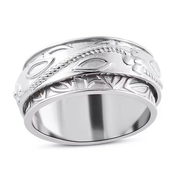 Anxiety Ring for Women Jewelry 925 Sterling Silver Spinning Spinner Rings for Men Oxidized Concave Floral Engraved Boho Jewelry Birthday Christmas Gifts for Women Size 11
