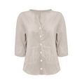 thumbnail image 4 of Endives Linen Shirts For Women Summer Cotton Linen V Neck 3/4 Sleeve Tops Loose Vacation Beach Solid Blouses Tunic Tops, 4 of 4