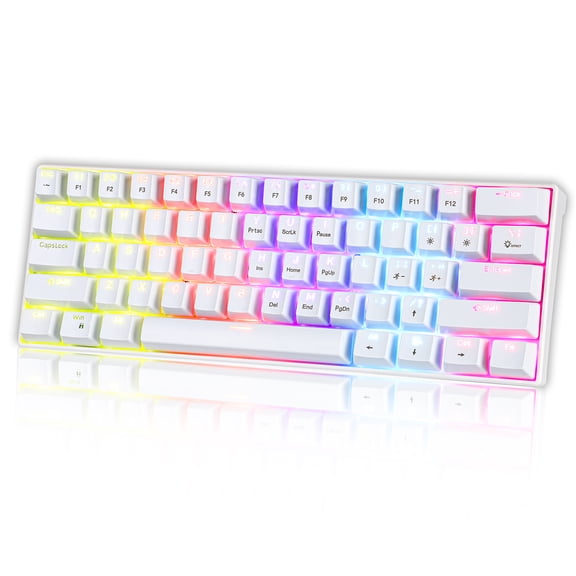 Portable Mechanical Gaming Keyboard, Keycaps RGB Backlit Compact 68 Keys Mini Wired Office Keyboard for Windows Laptop PC - White