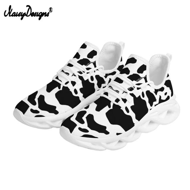 Zapatillas Noisydesigns con plataforma y estampado de vaca rosa para mujer, de verano, de malla transpirable, planas y cómodas para correr.