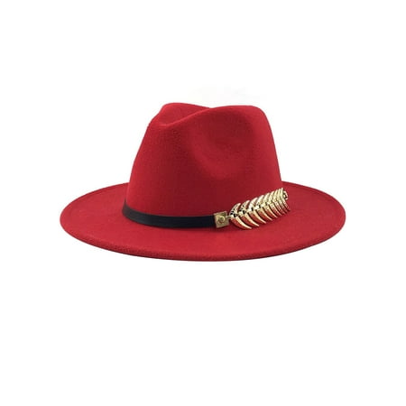 

LOSIBUDSA Female Jazz Hat; Fashionable Metal Leaf Jazz Hat Woolen Winter Fedora Hat For Women