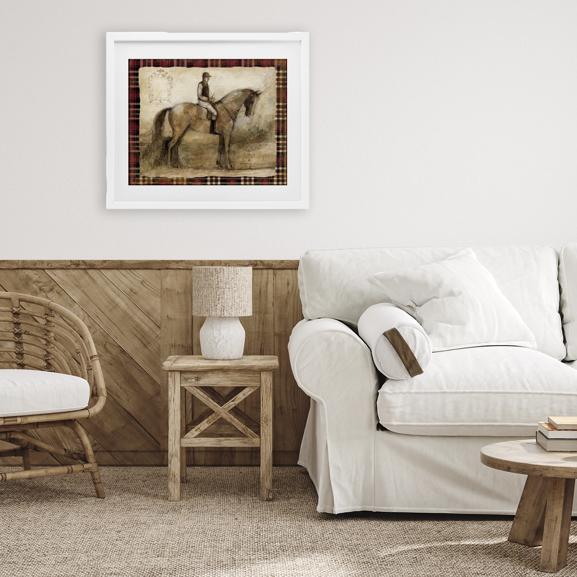 Stupell Industries Horse With Jockey & Plaid White Framed Print Under Glass, design by Susan Winget