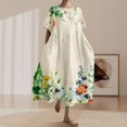 thumbnail image 2 of Ruyang Vintage Japanese Art Dress for Women 2024 Boho Floral Print Oversized Crewneck Linen Casua Summer Dresses Women's, 2 of 4