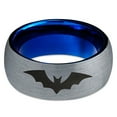 thumbnail image 2 of Tungsten Bat Spread Wings Band Ring 8mm Men Women Comfort Fit Blue Dome Brushed Gray Polished, 2 of 4