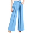 thumbnail image 3 of Liher Women Straight Leg Pants Casual Work Wide Leg Trousers Pleate Palazzo Pants Flowy Summer Pant Blue Bell Bottoms with Pocket Clothes Size M, 3 of 5