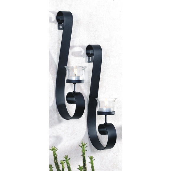 ArtMaison Canada, Ensemble de 2 Appliques Murales en Métal avec Verre, 2x12 Pouces Porte-Bougies Muraux en Métal Noir Décoration Murale