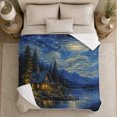 thumbnail image 5 of Moonlit Cabin by Lake in Starry Forest, Cozy Rustic Style for Cabin Lovers, Winter Lakeside Scene and Christmas Gift, Soft Flannel Blanket for Cabin and Bedroom, Home Decor, 5 of 9