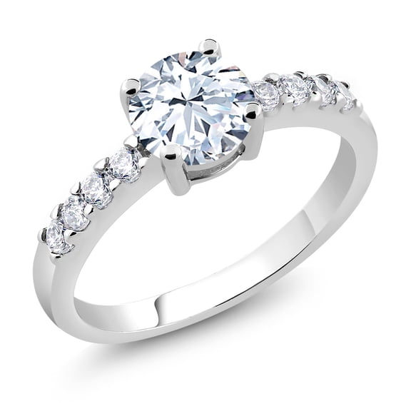 Gem Stone King 1.74 Ct Round White Zirconia Rhodium Plated Ring (Size 9)