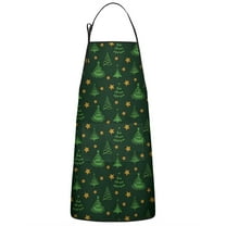Dark Green Christmas Tree and Star Pattern Apron-Garden Aprons for Women with Pockets-Cotton Linen Waterproof Kitchen Cooking Gardening Aprons Adjustable for Kitchen,Cooking,BBQ and Salon 33"x27"
