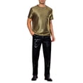 thumbnail image 2 of Camiseta de Brillo para Hombre, Camisetas Metálicas de Manga Corta para Fiestas, Camisetas Brillantes para Salidas Nocturnas, S Dorado, 2 of 5