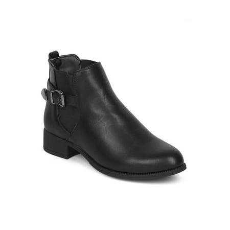 

New Women Refresh Laker-01 Leatherette Belted Chelsea Motorcycle Bootie