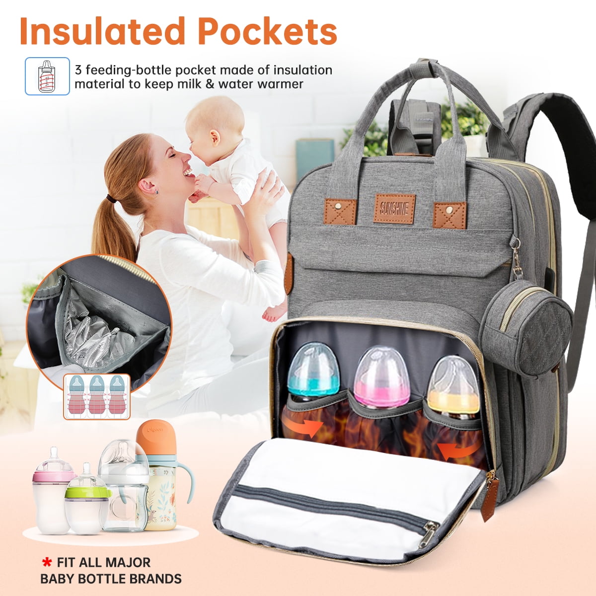 Diaper bag with built in bottle warmer sales