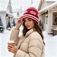 thumbnail image 4 of SYMOID Womens Winter Knit Beanie Red Snowflake Jacquard Pom Pom Christmas Hats,Size Free Size, 4 of 4