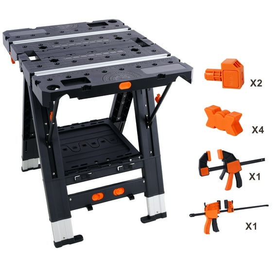 Portable Folding Work Table Sawhorse Workbench 2-in-1 Large Load Capacity