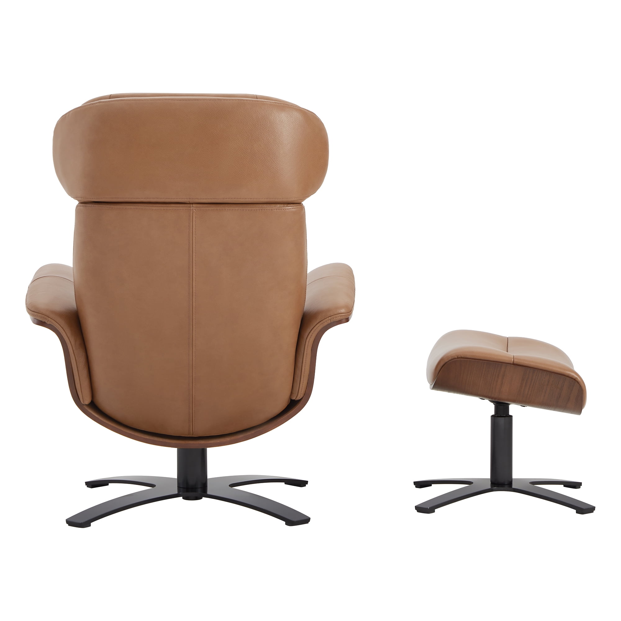 CHITA Swivel Recliner Chair with Ottoman Set & Adjustable Headrest, Leather Lounge Accent Arm Chairs for Living Room Bedroom, Saddle Brown