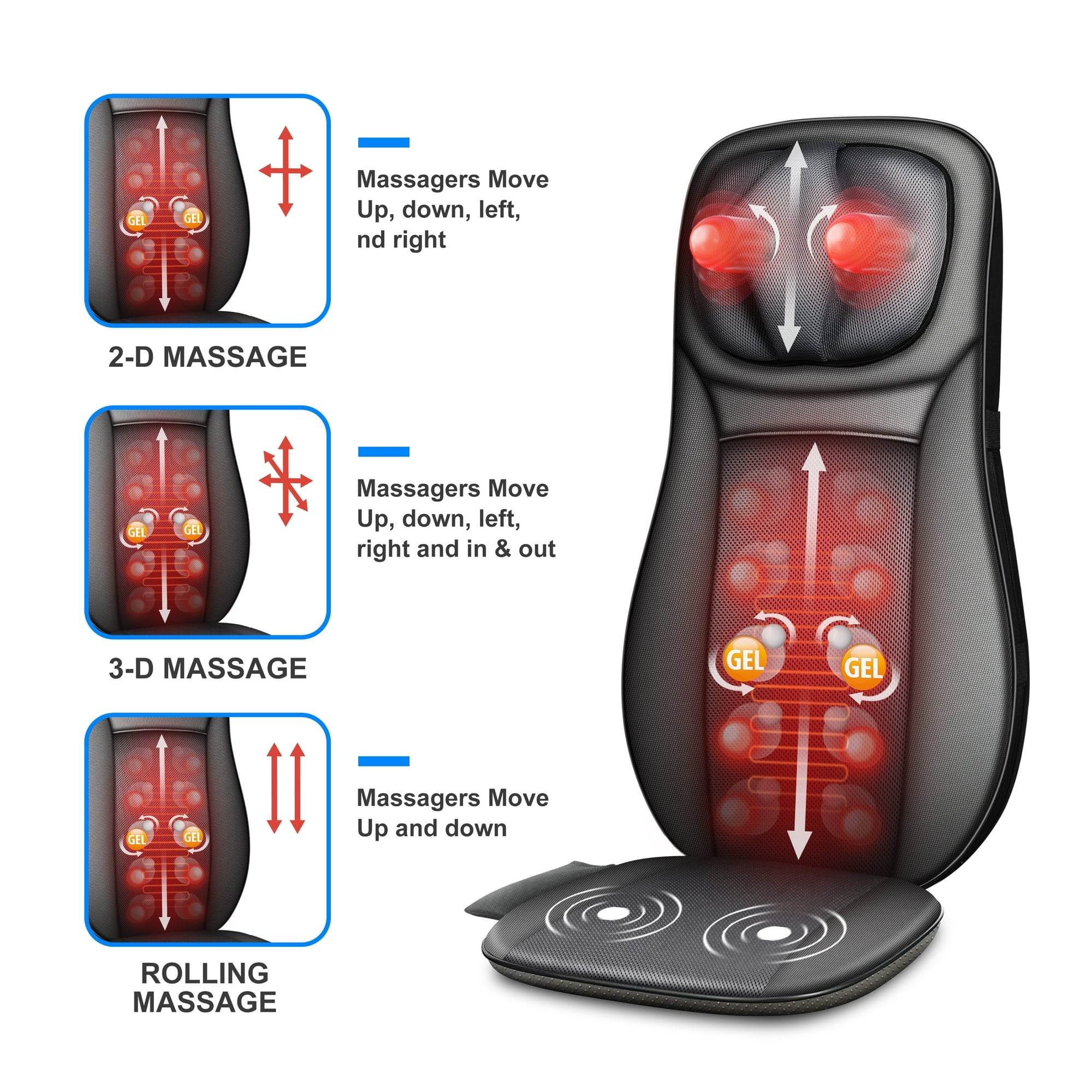 Snailax Shiatsu Back Massager with heat, Adjustable Height Seat Cushion Massager for Back Neck, Gift