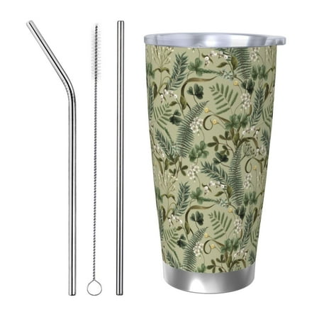 

Susaid Tropical Plants Green Print 20oz Car Cup Insulated Coffee Cup Fully Spill Proof Travel Coffee Mug Stainless Steel Tumbler for Work Home Outdoor Car-Straw Three-piece Set