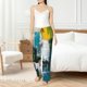 thumbnail image 4 of Fotbe Abstract Brushstrokes Green Blue Pantalones de Pijama para Mujer, Pantalones de Dormir, Pantalones Pj con Cordón y Bolsillos-Medium, 4 of 6