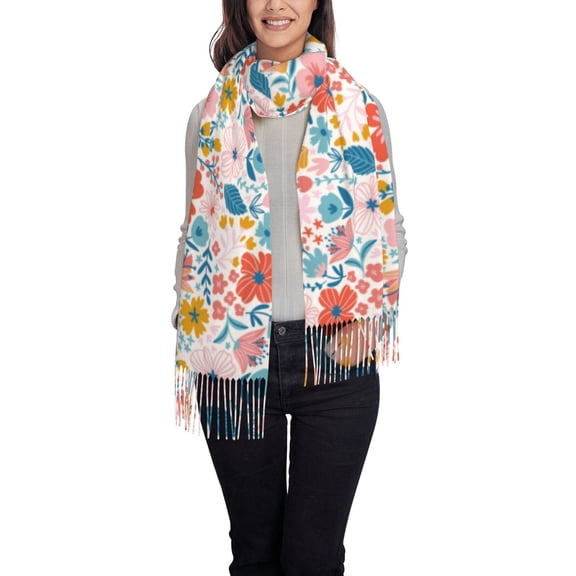 Rateoe Floral Ditsy Women's Traditional Scarf Wrap Tassel Shawl Fringes Neck Head Shawl Retro Scarf