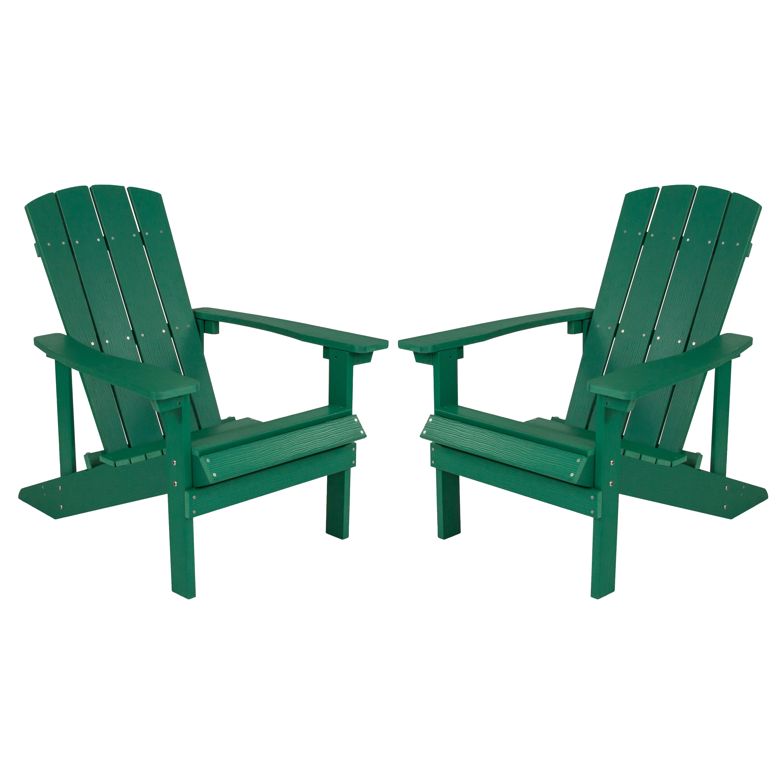 Flash Furniture Set of 2 Charlestown All-Weather Poly Resin Wood Adirondack Chairs in Green