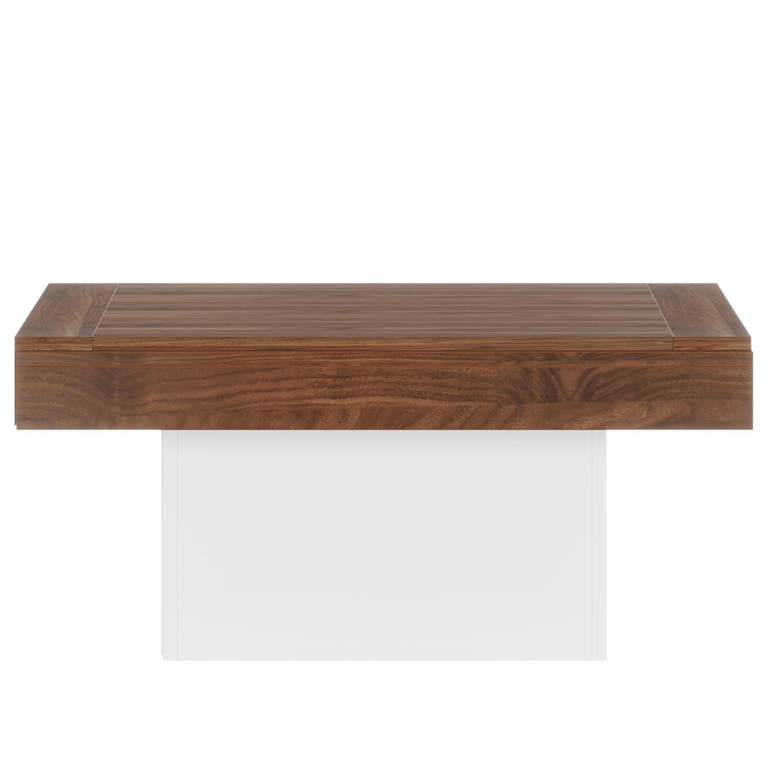 Demi Bonn Square Coffee Table, Farmhouse Wood Cocktail Table with LED Light for Living Room, Brown + White