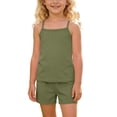 thumbnail image 3 of Tranfacy Girls 4-15Y Summer Solid Thin Spaghetti Strap Tank Top Shorts Casual Round Neck Matching Suits, 3 of 5