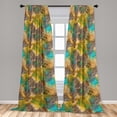 thumbnail image 2 of Floral Boho Window Curtains, Dreamy Colors Oriental Damask Blooms Ornamented Rose Silhouettes, Lightweight Decor 2-Panel Set with Rod Pocket, Pair of - 28"x84", Turquoise Mustard Umber, by Ambesonne, 2 of 3