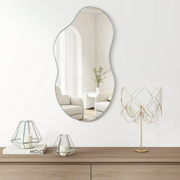SHYFOY Irregular Decorative Mirror with Metal Frame, Modern Cloud Mirror for Living Room Decor
