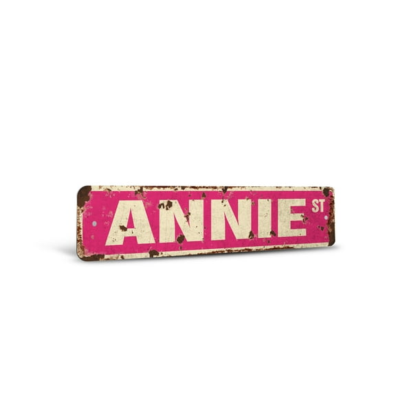 ANNIE Vintage Style Rustic Street Sign – Childrens Name Room Sign Retro Decorative Wall Sign for Home, Bar, Garage, or Outdoor Use | 4" X 18" Plastic Road Sign