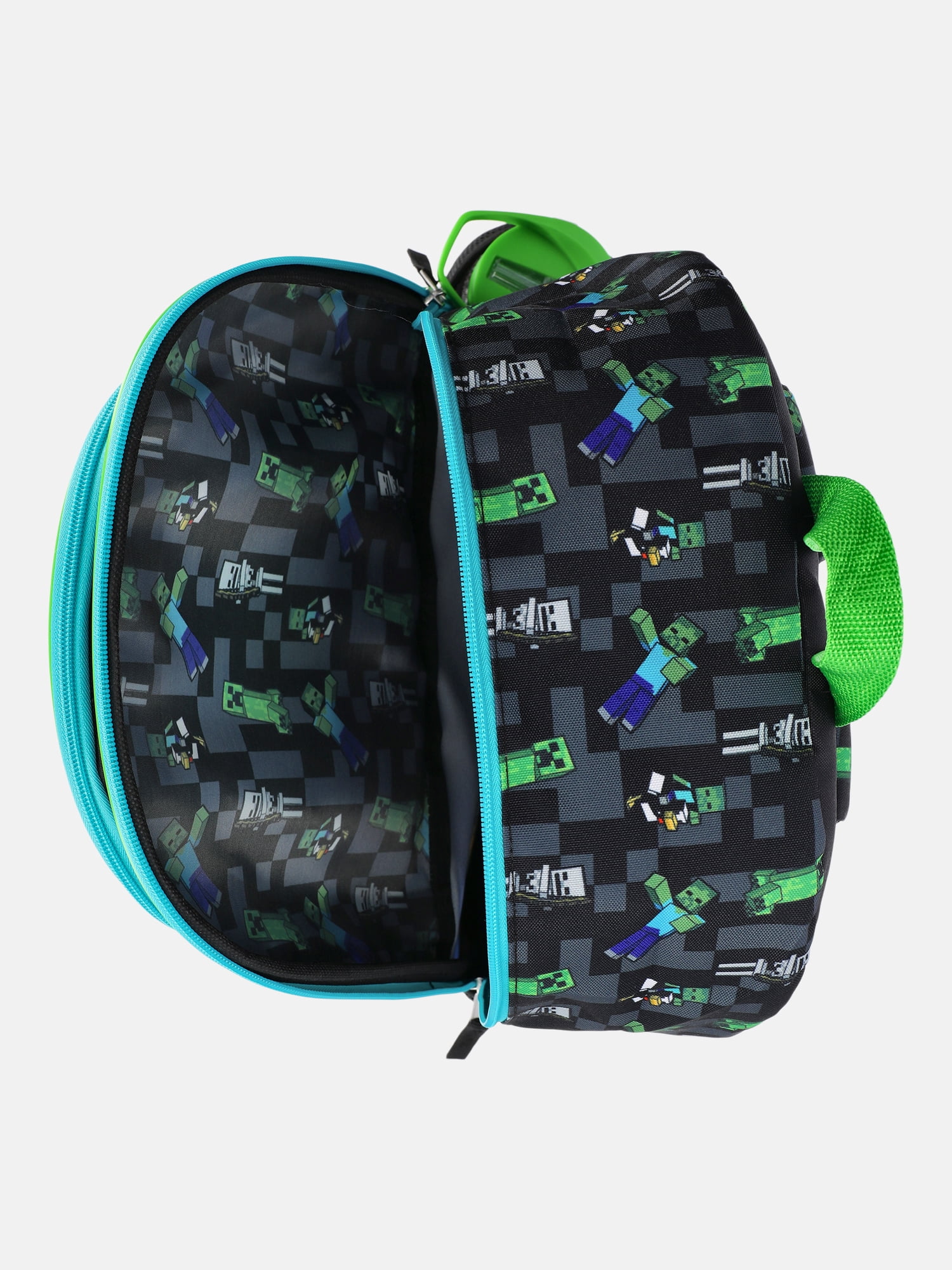 Minecraft Mode Green Backpack Set with Lunch kit, Headphones and Water Bottle