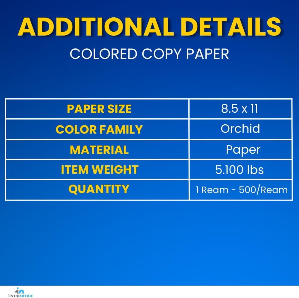 1InTheOffice Colored Copy Paper, Orchid, 8.5 x 11 inch Letter Size, 20lb Density, (500 Sheets)
