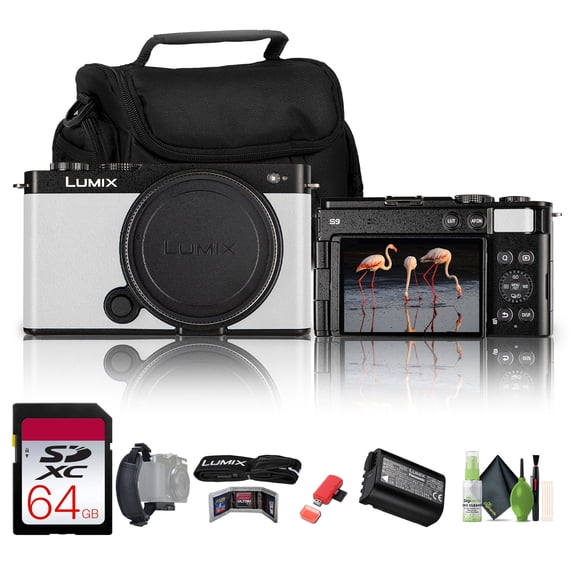 Panasonic Lumix S9 Mirrorless Camera (White)   64GB Memory Card   Travel Bag   Cleaning kit   Hand Strap   Memory Card Wallet   USB Card Reader, SD/microSD   More