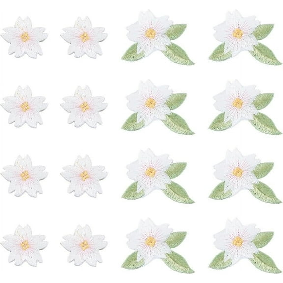 20Pcs 2 Styles Flower Embroidery Cloth Sew on Appliques Blossoms Plum Flower Patch Iron on Applique Patche Repair Patch Embroidered Sewing Repair Badges for Clothes Dress Hat Jeans