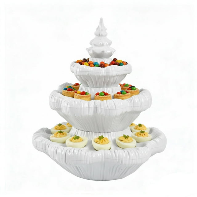 White Deviled Egg Christmas Tree Tray With Reusable Lid, Ceramic Style Resin Material For Holiday Parties, Appetizer Serving And Festive Gatherings