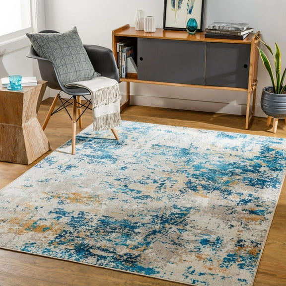 Mark&Day Washable Rugs, 5x7 Ulen Modern Teal Area Rug, Blue Beige Orange Carpet for Living Room, Bedroom or Kitchen (5'3" x 7', Machine Washable)