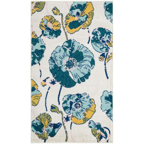 Rugs.com Bloom Collection Rug – 3' x 5' White Medium-Pile Rug Perfect For Entryways, Kitchens, Breakfast Nooks, Accent Pieces
