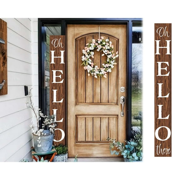 TX USA 72in 'Oh Hello There' Welcome Porch Sign in Brown - Ideal Housewarming Gift for Families and Guests, Perfect Everyday Porch Decor