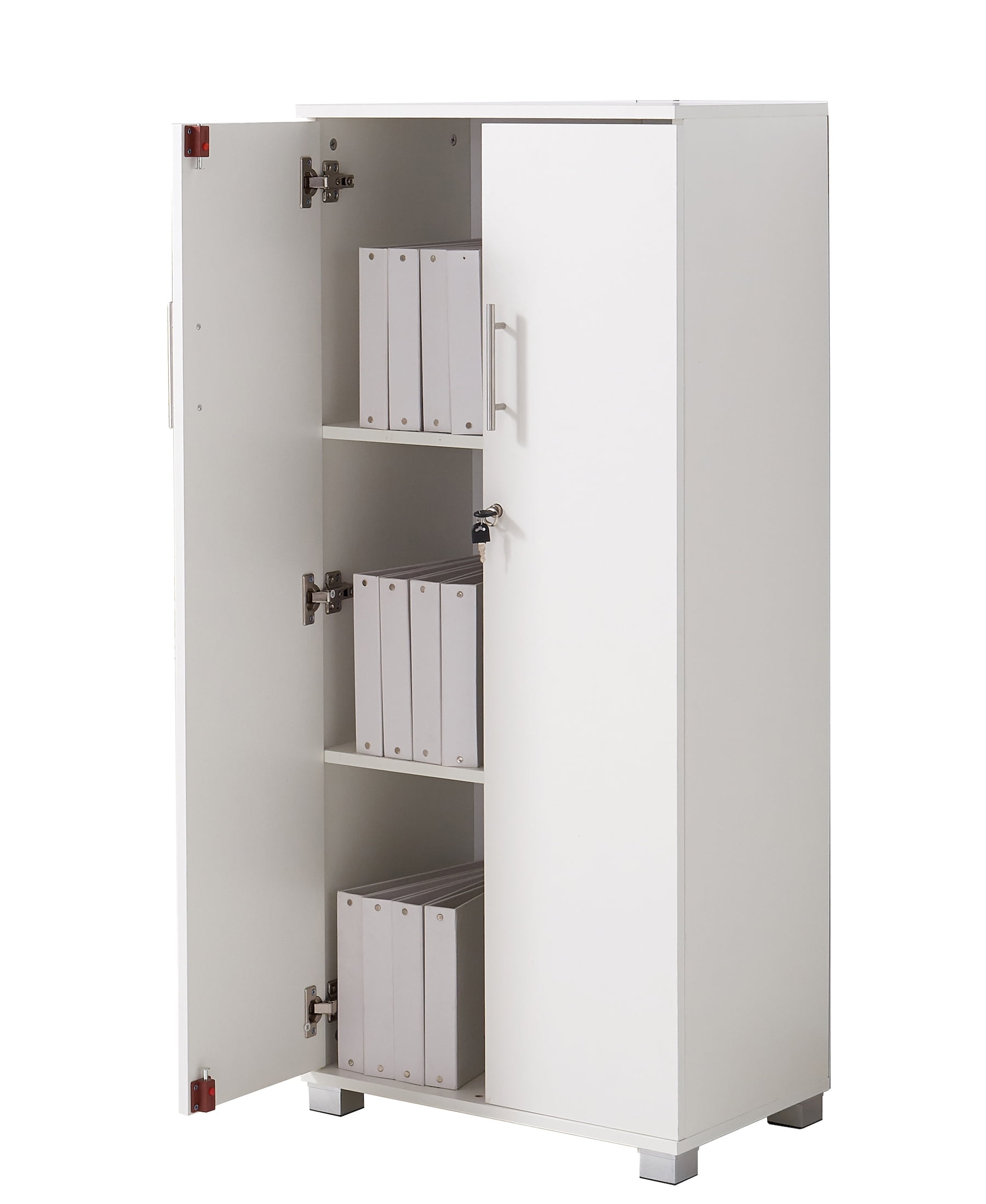 MMT White Storage Cupboard 2 Door Locking Bookcase Shelving Filing Cabinet 