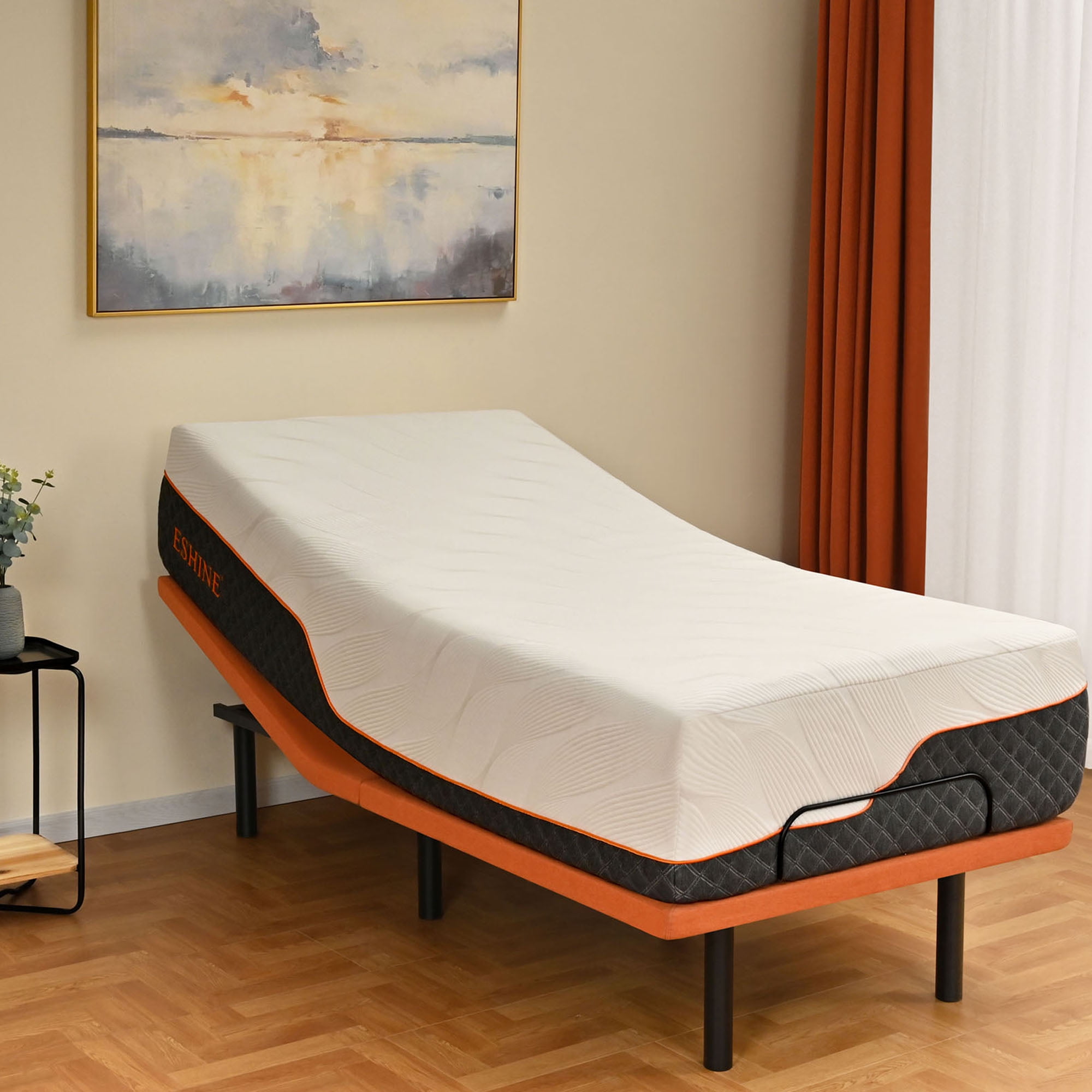 ESHINE Twin XL Adjustable Bed Frame with 14" Hybrid Mattress