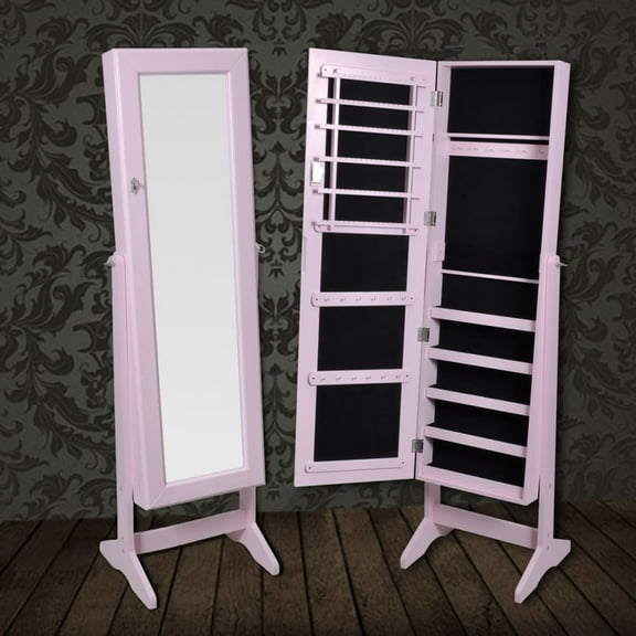 vidaXL Free Standing Jewelry Cabinet with Mirror Pink