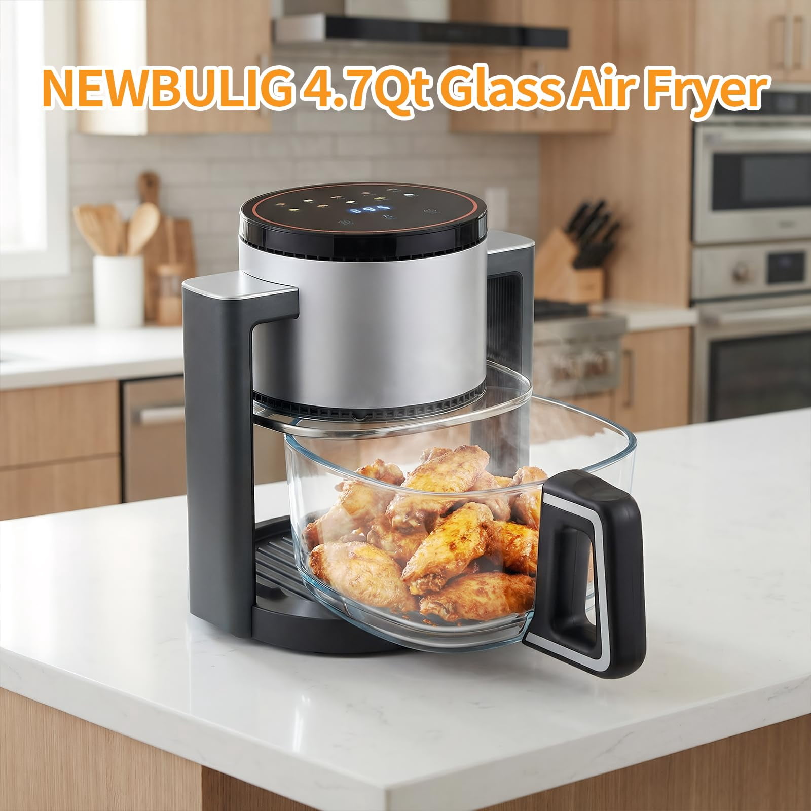 Plum Chef 4.5-Quart Glass Air Fryer, 10-in-1 Compact Airfryer with 360° Visibility and Dishwasher-Safe Glass Basket, 1300W, Black