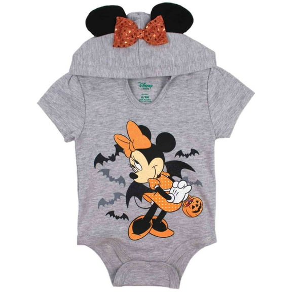 Disney Infant Girls Gray Bat Minnie Mouse Halloween Hoodie Creeper Bodysuit