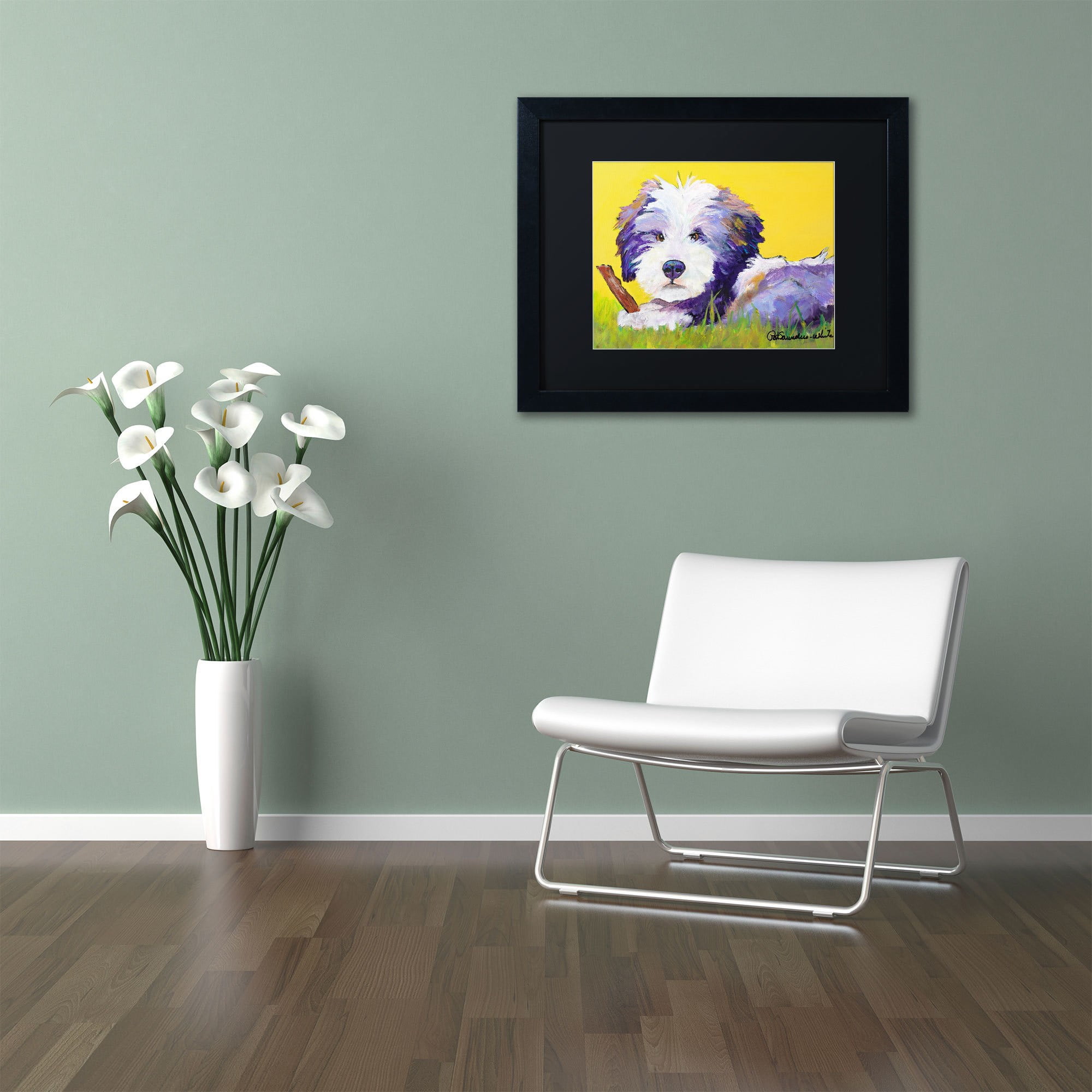 Trademark Fine Art "Chew Stick" Canvas Art by Pat Saunders-White, Black Mat, Black Frame