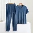 thumbnail image 2 of XuJwPNcy Two Piece Pajama Outfits for Women V Short Sleeve Top with Cinch Bottom Pants Lounge Matching Sets, 2 of 7