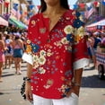 thumbnail image 6 of Womens Patriotic Linen Shirts Long Sleeve Button Down Floral Shirt Tops Loose Holiday July 12th Outfits Red, 3XL, 6 of 6