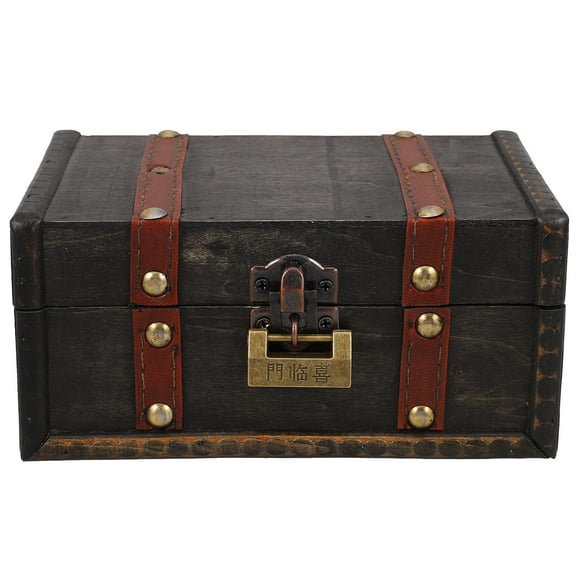 FRCOLOR Small Wooden Treasure Chest with Lock  for Storing Jewelry Keepsakes Trinkets Vintage Decorative Box Wooden Jewelry Box Keepsake Storage Container