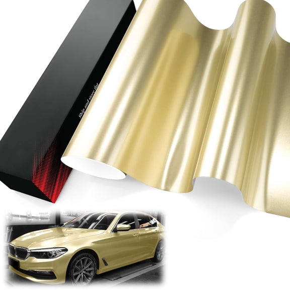 PET Liner Vinyl Super Gloss Metallic Champagne Gold Automotive Wrap Car Vehicle Bubble Free Air Release