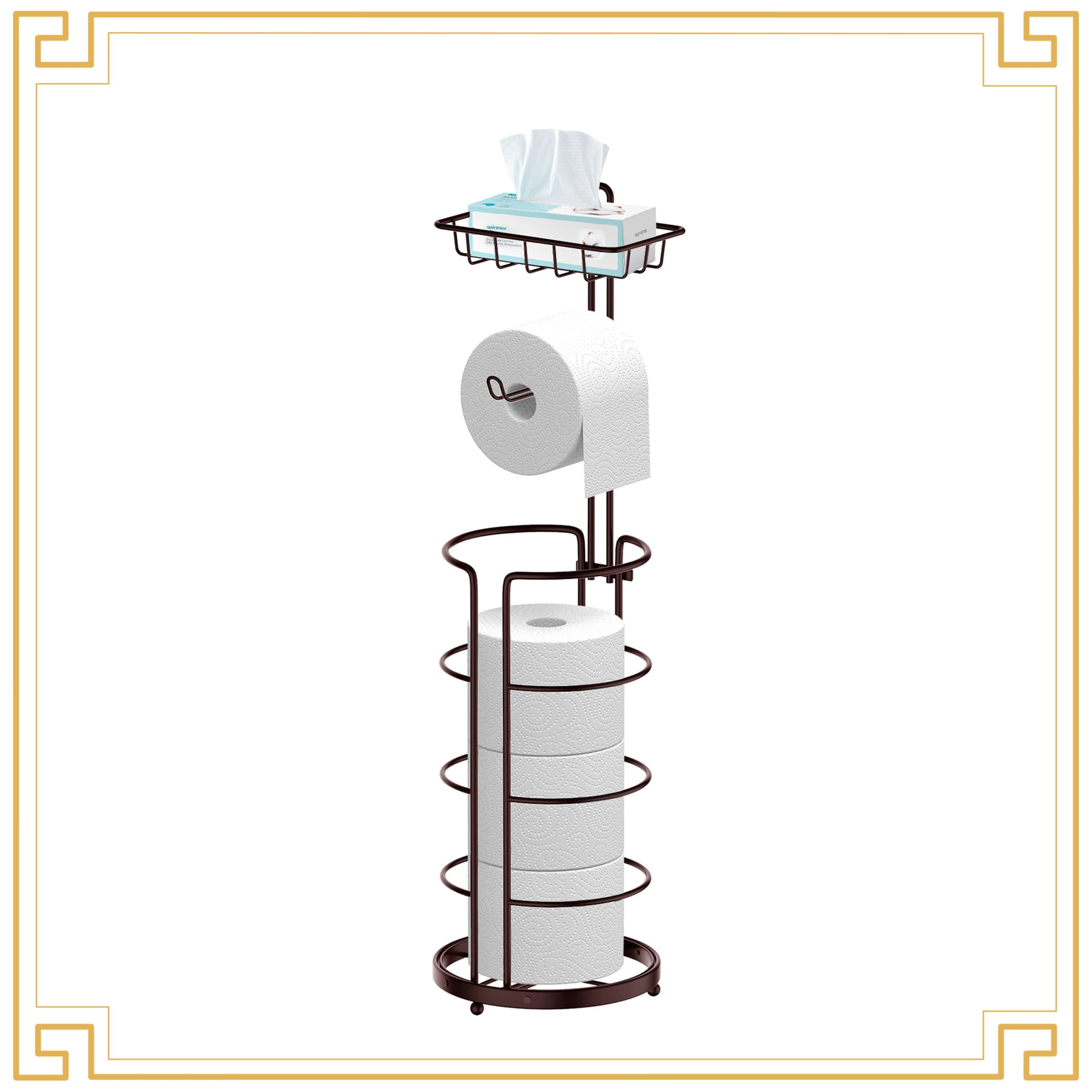 Bronze Freestanding Toilet Paper Holder with Storage Shelf