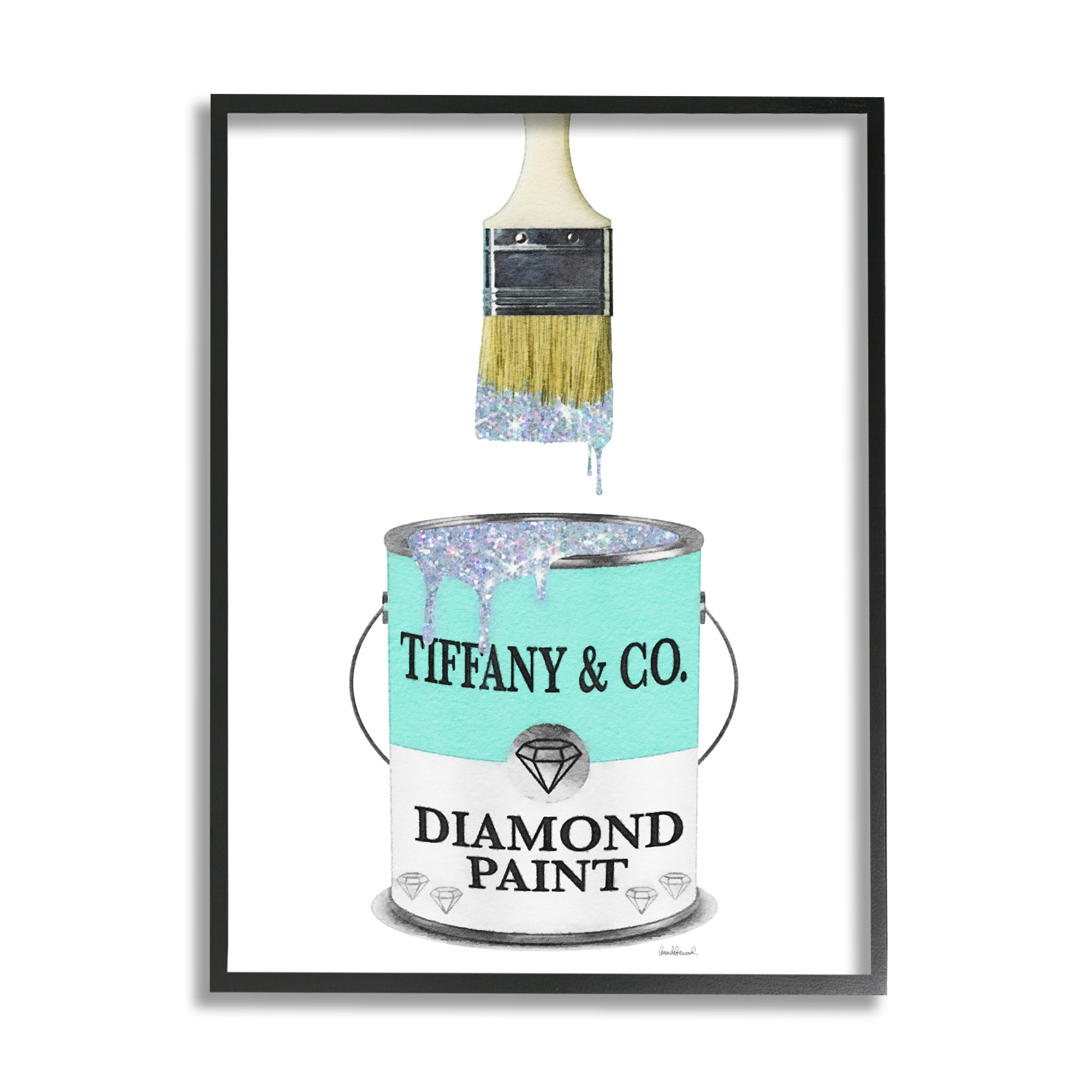 Stupell Industries Fashion Blue Diamond Paint Glam Paintbrush Designer Style, 24 x 30, Design by Amanda Greenwood