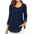 thumbnail image 2 of Otntypg 3/4 Sleeve Sparkly Tops for Women Dressy Casual Ruched Mesh Pleated Crew Neck Layered Flowy Tunic Blouse Loose Fit Glitter Cocktail Party Evening Shirts Navy XL, 2 of 8